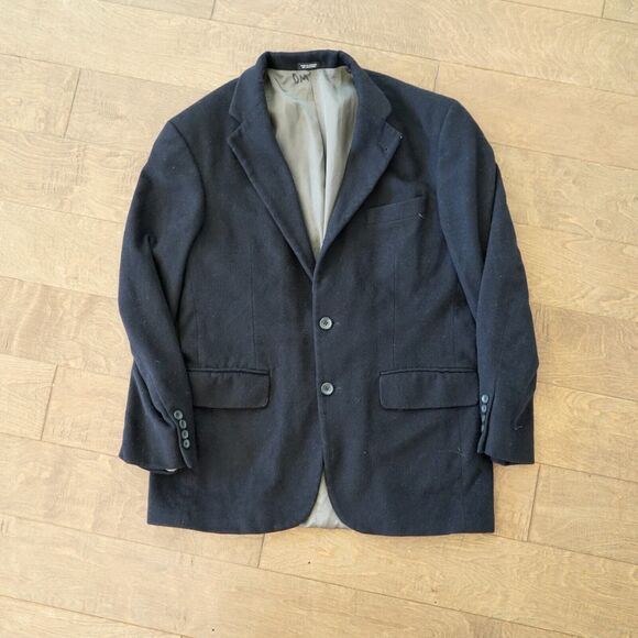 Vtg Oscar de‎ la renta Jacket Black Wool Cashmere Flannel Blazer Sport Coat 40R